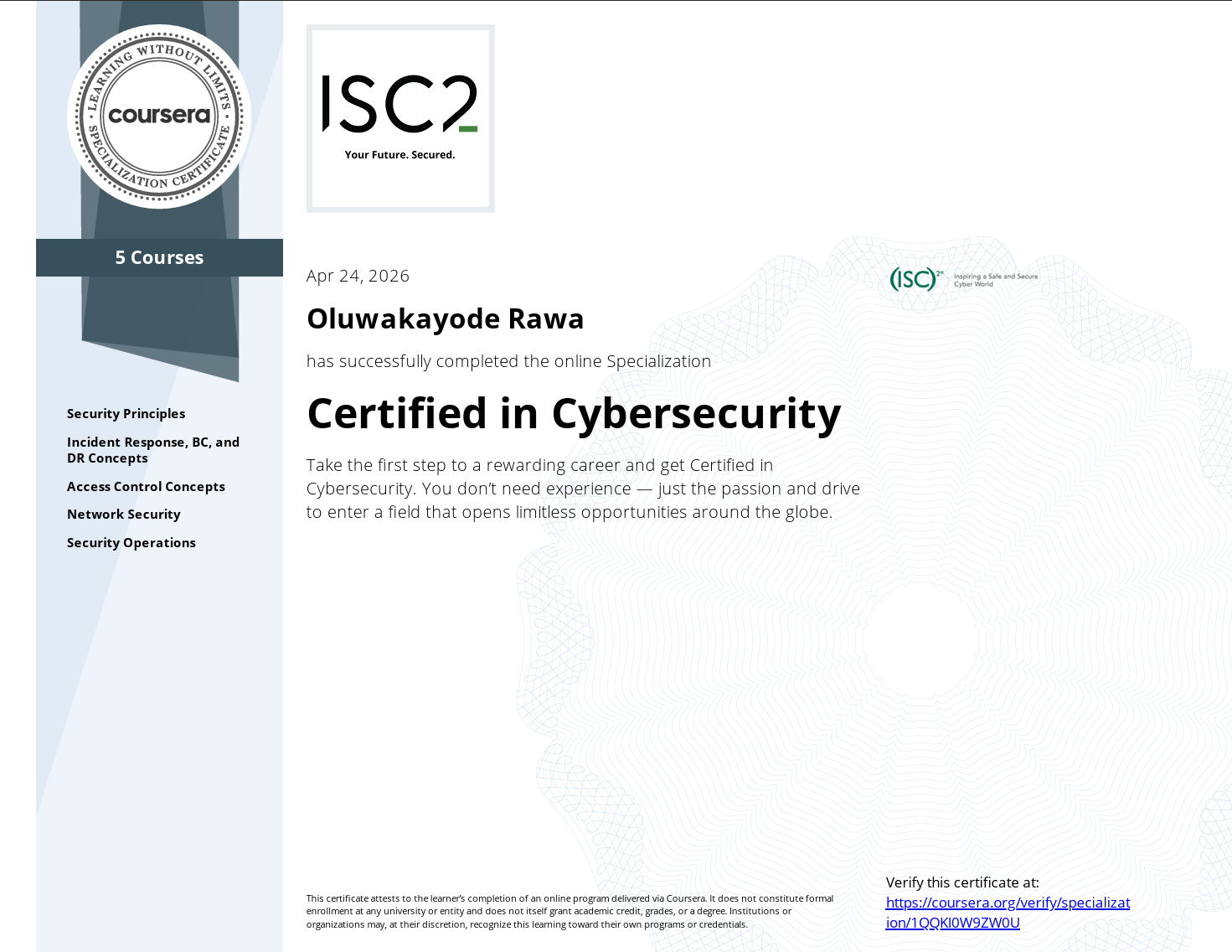 ISC2 Certified in Cybersecurity